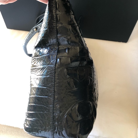 Black Brahmin Croc Embossed Satchel in EUC 14”W x 10” H x 4” D. Handle drop 10” - Picture 6 of 10
